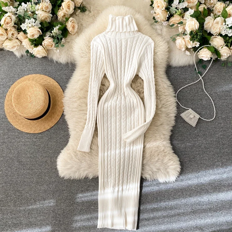 

Autumn Winter Twist Women's Wrap Knitted Dresses Long Sleeve Sheath Knitwear Office Bodycon Dress Female 2025 New