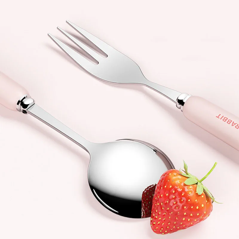 3pcs Kawaii Rabbit Cutlery Set Stainless Steel Fork Spoon Knife with Box Dinnerware Tableware Silverware Lunch Bento Accessories