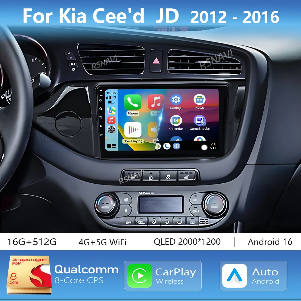 

Android 16 Carplay Auto WIFI+4G Car Radio Multimedia Player For KIA Cee'd CEED JD 2012-2016 DSP Autoradio Stereo 2din Head Unit