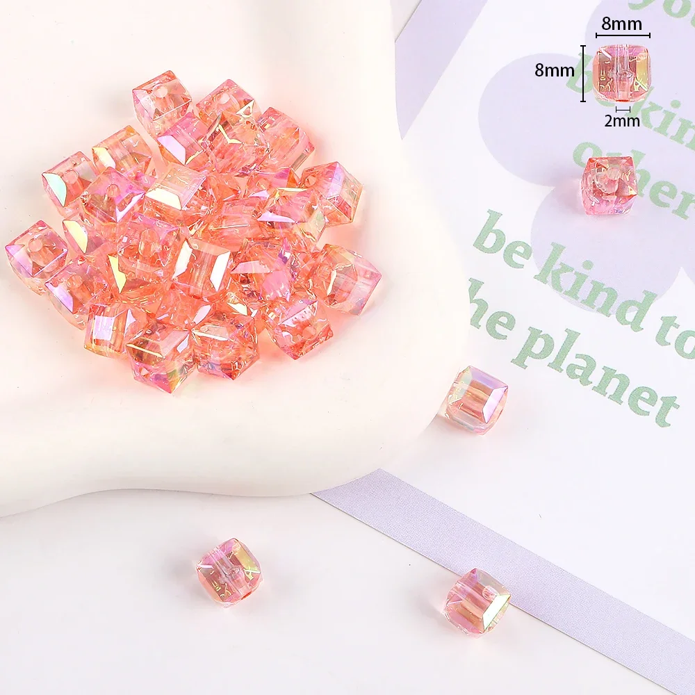 

20Pcs AB Color8mm Acrylic Square Shape Charm Spacer Loose Beads For Handmade DIY Necklace Bracelets Jewelry Making Accessories