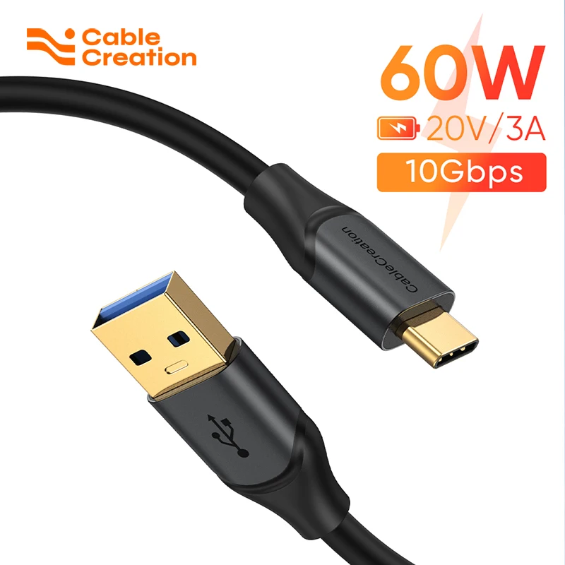 CableCreation USB A auf Type‑C Kabel USB3.2 Gen2 10Gbps Datenkabel 60W 3A Schnellladung unterstützt Android Auto Carplay für Externe SSD Laptop Galaxy S24 iPhone 16 Android Smartphones