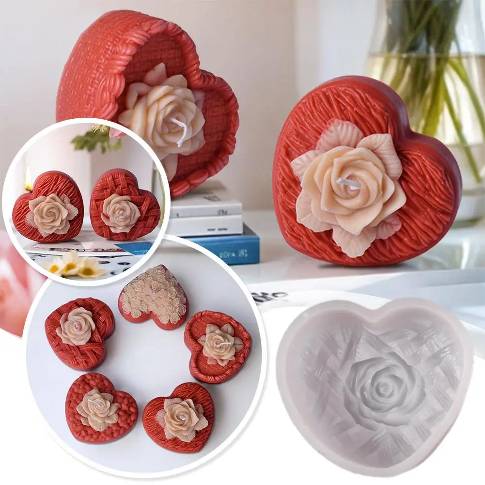 Woven Love Rose Aromatherapy Candle Mold Diy 2025 Valentine's Gift Creative Day Day Mold Heart-shaped Valentine's Silicone I1S6