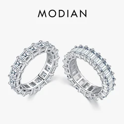 MODIAN Solid 925 Sterling Silver Exquisite Luxury Emerald Cut High Grade Zirconia Ring For Women Wedding Engagement Fine Jewelry