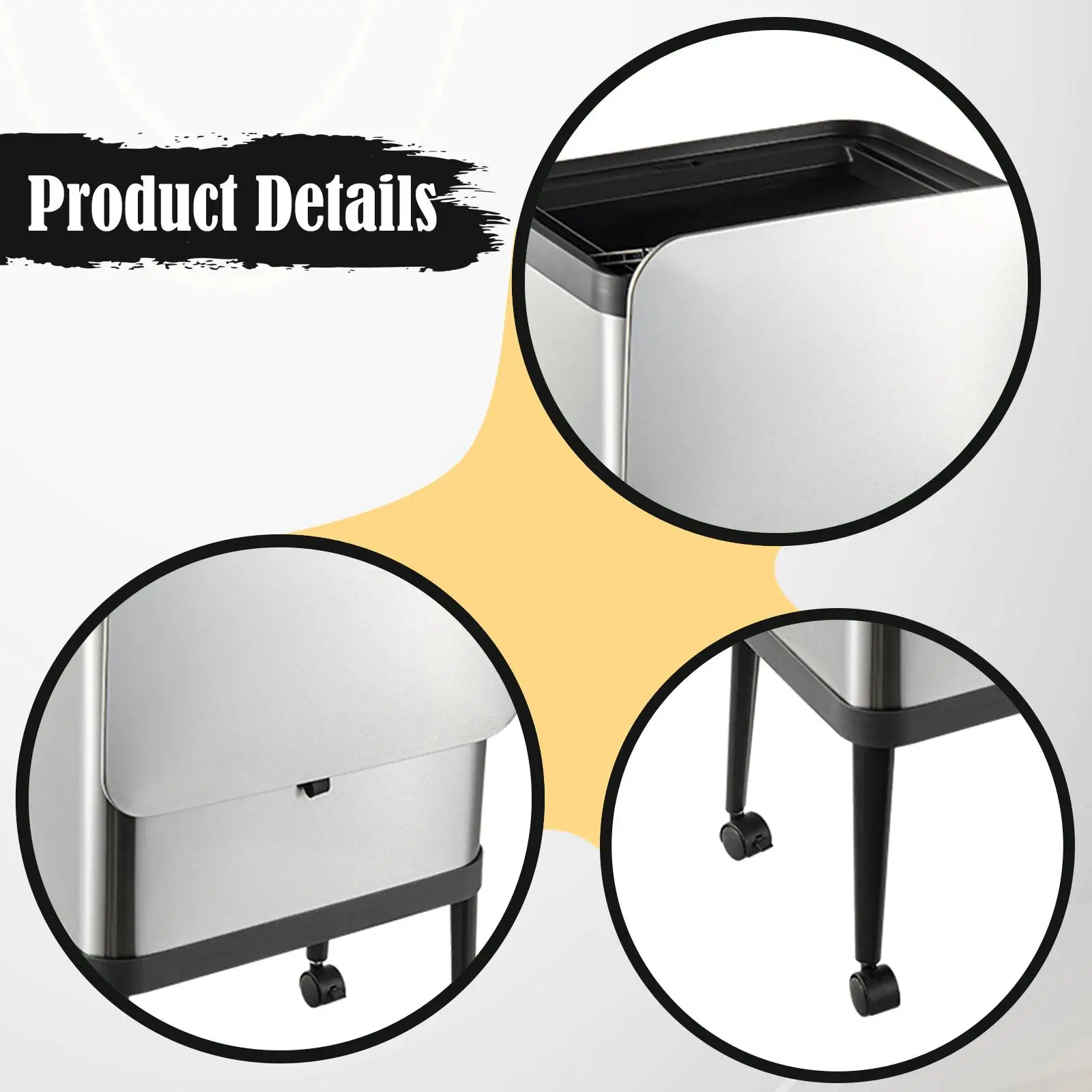 

Steel and ABS Trash Bin 15L Raised Legs Large Capacity Waste Basket Portable for Indoor Outdoor Home Use