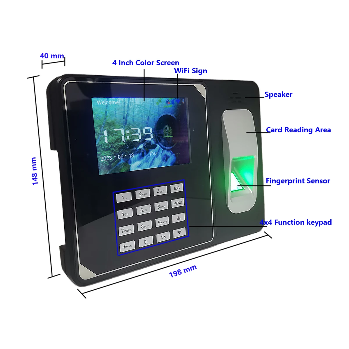 WiFi 4000 mAh Battery Biometric Fingerprint Time Clock Recorder Attendance Employee Electronic Finger and Card Time Attendance