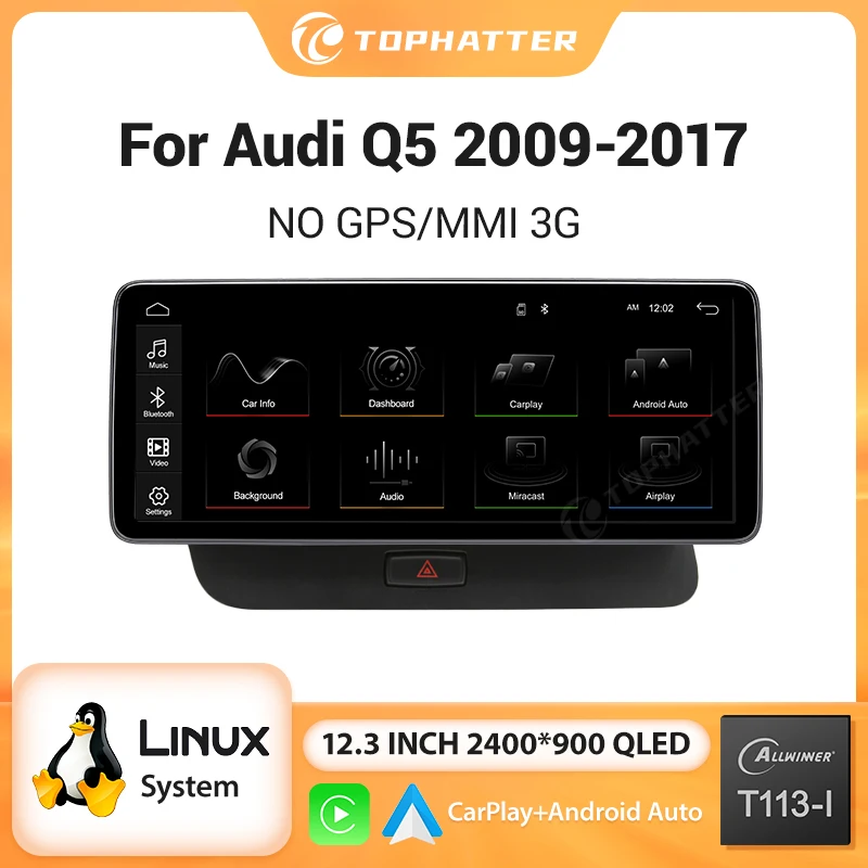 

12.3" Car Multimedia Touch Screen for Audi Q5 2009-2017 Wireless Carplay Display Android Auto Car Player Airplay Autolink Navi