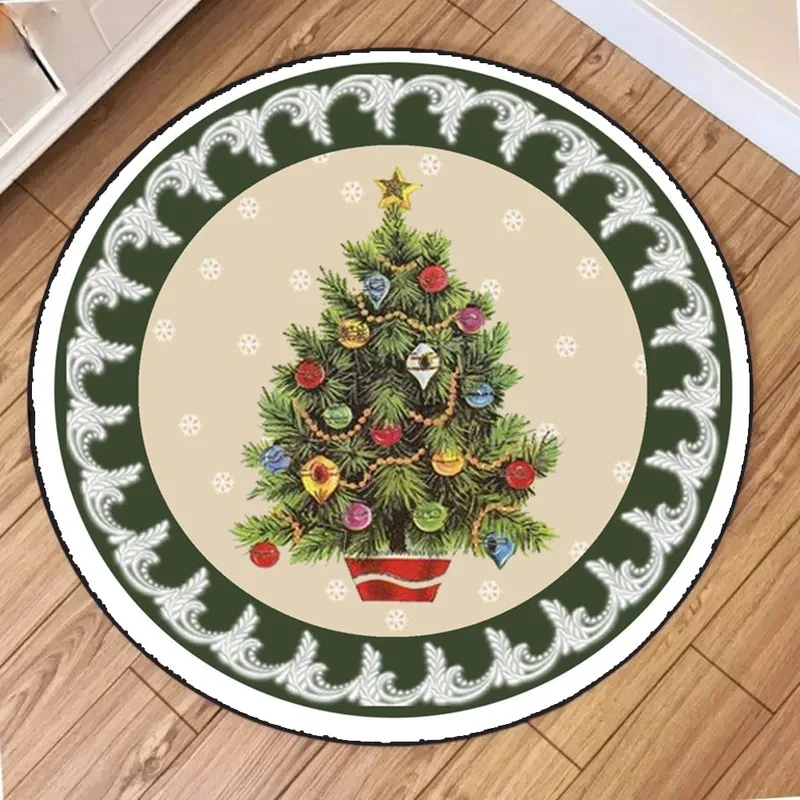 

VIKAMA Christmas Themed Round Retro Rug American Style Living Room Bedroom Hallway Christmas Decorative Floor Mat