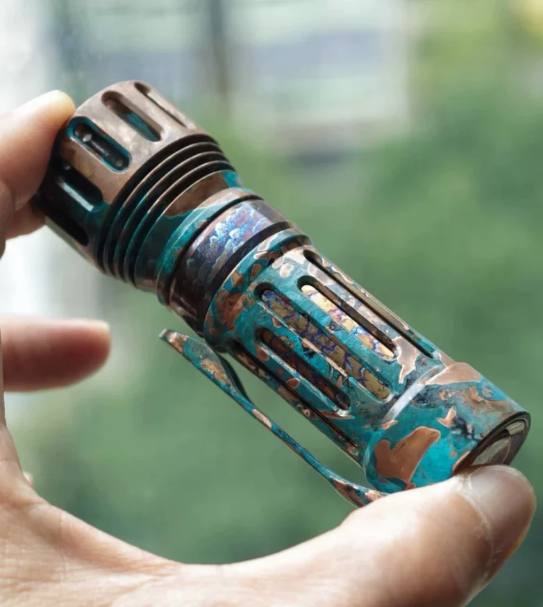 Used EDC Lao Huang dense array v2 flashlight purple copper three eye H17 Outdoor Tools Strong Light Torch Lamp Decompression Toy