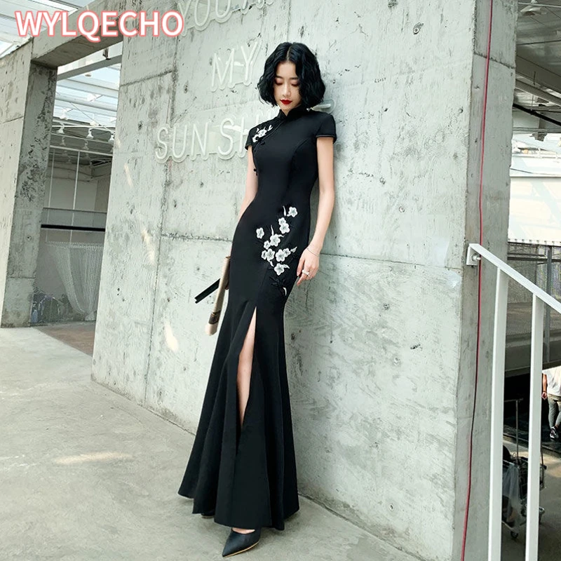 2024 Ao Dai Dress Vietnam Traditional Dress High Slit Mermaid Chinese Dress Qipao Cheongsam Vintage Clothing Ao Dai Qipao