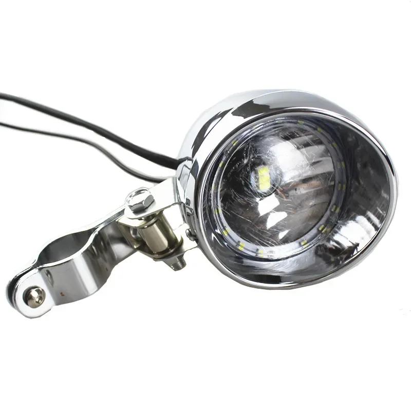 12v Motorcycle Chrome LED Fog Light Passing Spot Lamp With 25-35mm Guard Bar Tube Mount Bracket For Harley Honda Yamaha Suzuki