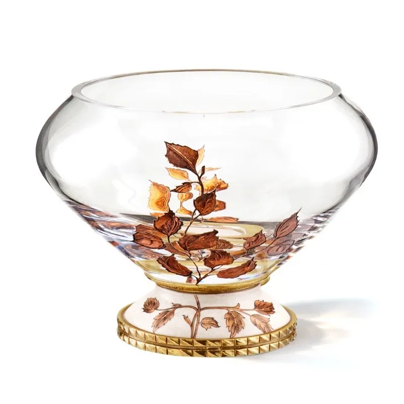 Light luxury high-end maple leaf crystal glass large-diameter vase ornament