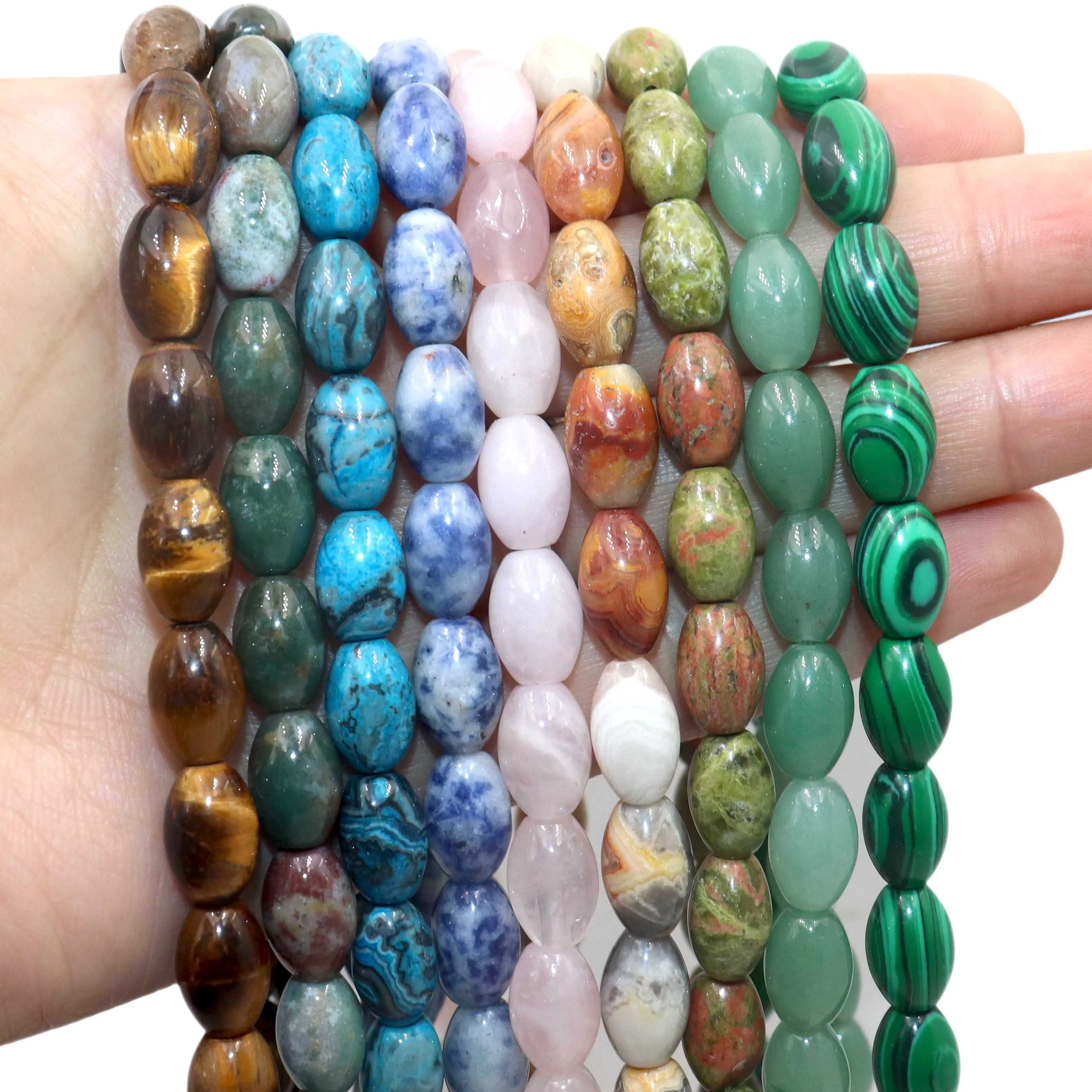 6 8 10MM Natural Stone Rice Shape Agates Crystal Quartz Loose Spacer Beads For Jewelry Making DIY Bracelet Necklace Accessories