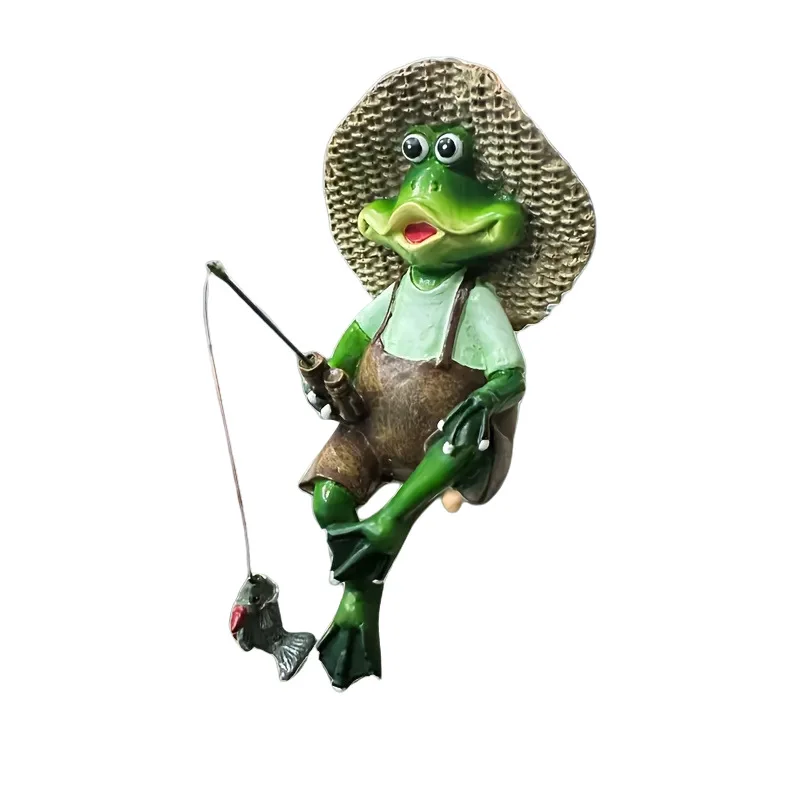 Fishing Frog Figurine Animal Sculpture Housewarming Gift Decorative Frog Statue Tabletop Living Room Office Home Decoration