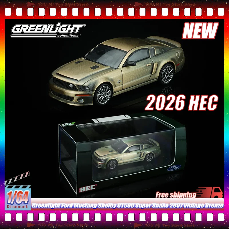 

1:64 Greenlight Ford Mustang Shelby Gt500 Super Snake 2007 Vintage Bronze 2026 Hec Simulation Alloy Die-Cast Car Models Kids Toy
