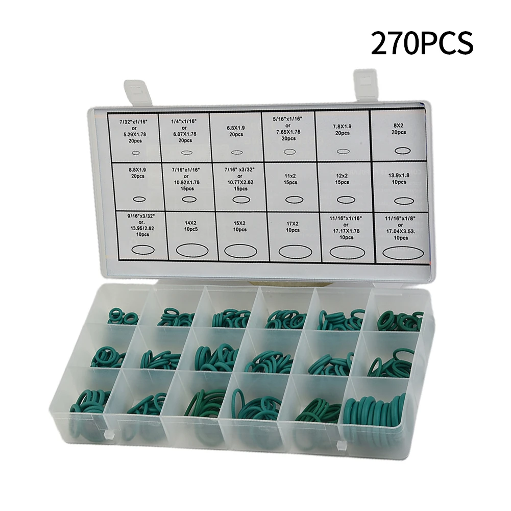 The Complete O Ring Set for Car Air Conditioning Repair 270pcs 18 Sizes HNBR Rubber O Rings Kit with Plastic Case