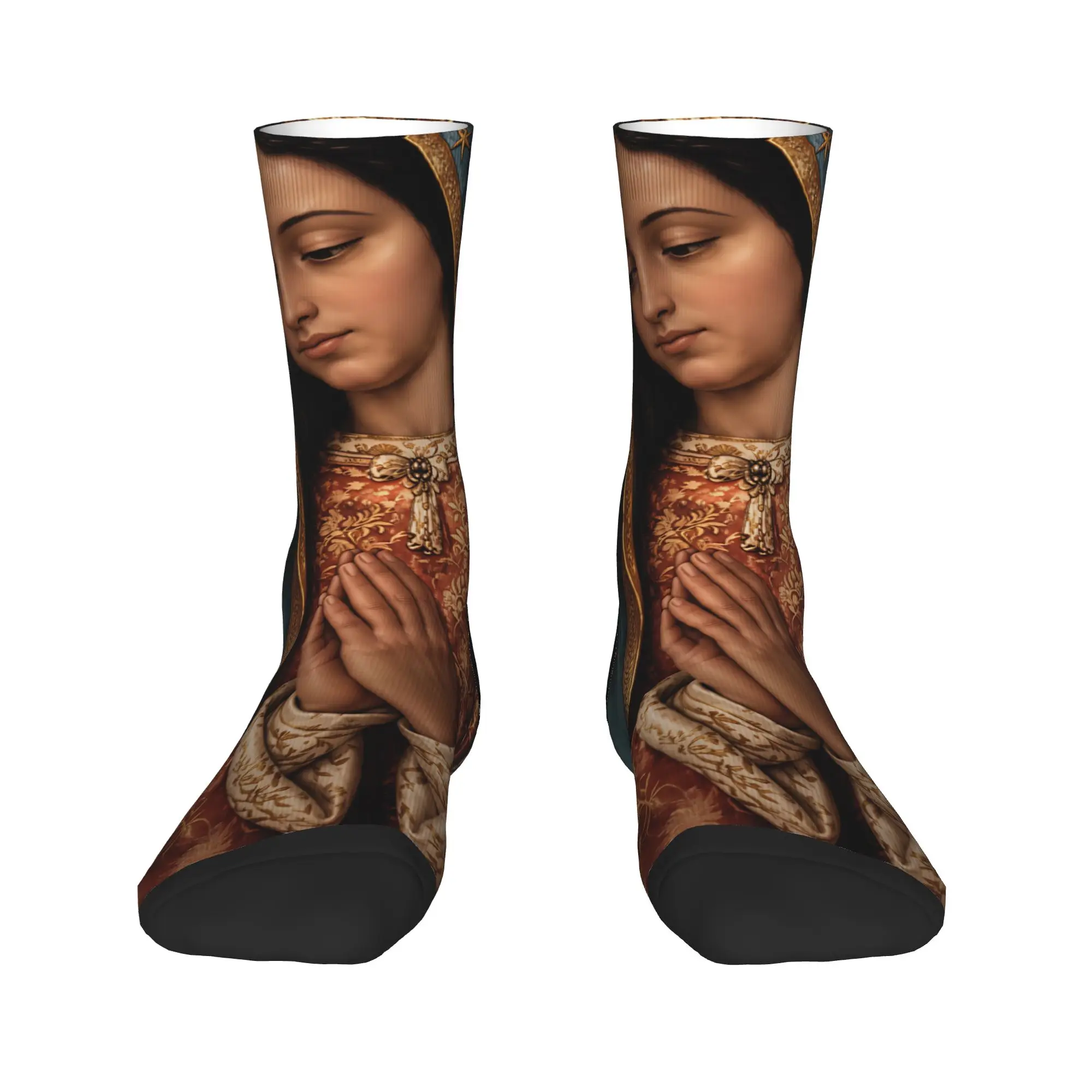 Our Lady Of Guadalupe Praying Socks Spring  Stockings Vintage Women Men Breathable Socks Design Outdoor Non-Slip Socks
