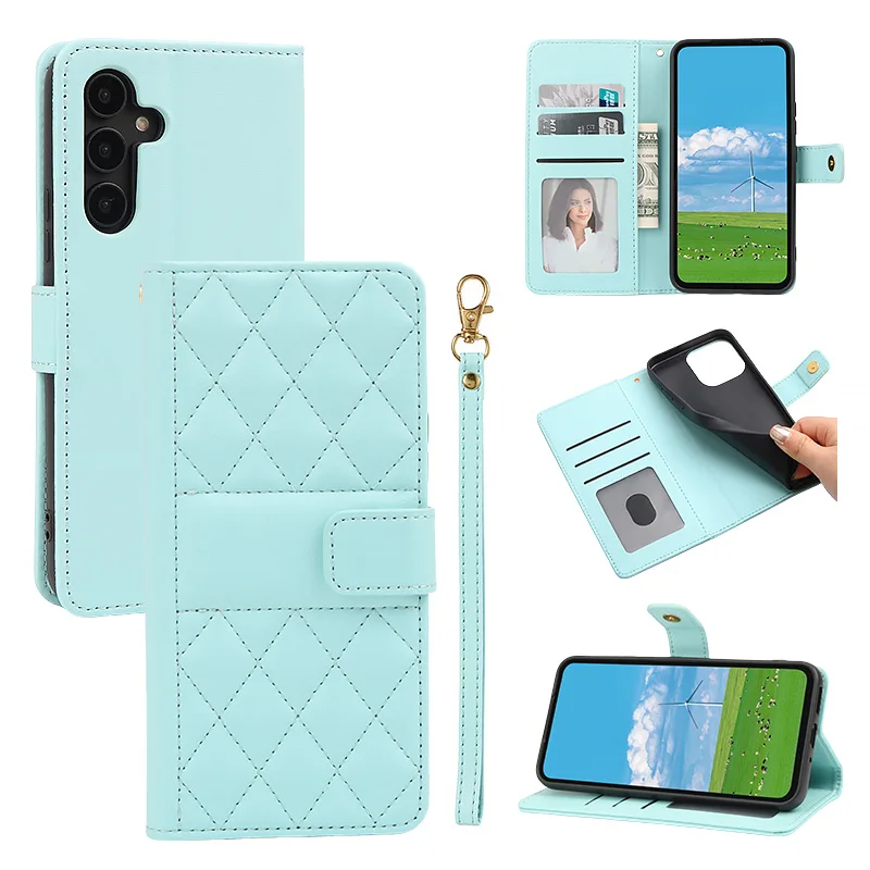 

Клетчатый кожаный чехол-кошелек для телефона Samsung Galaxy S25 S24 S23 S22 S21 S20 Fe S10 Note 20 Ultra 10 Plus, откидная крышка с ремешком