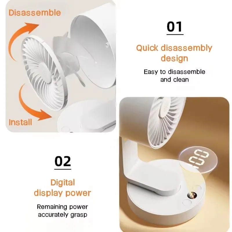 Xiaomi USB Foldable Fan 4 Speeds Battery Operated Oscillating Fan for Bedroom LED Lighting with Timer Electric Air Cooling Fan