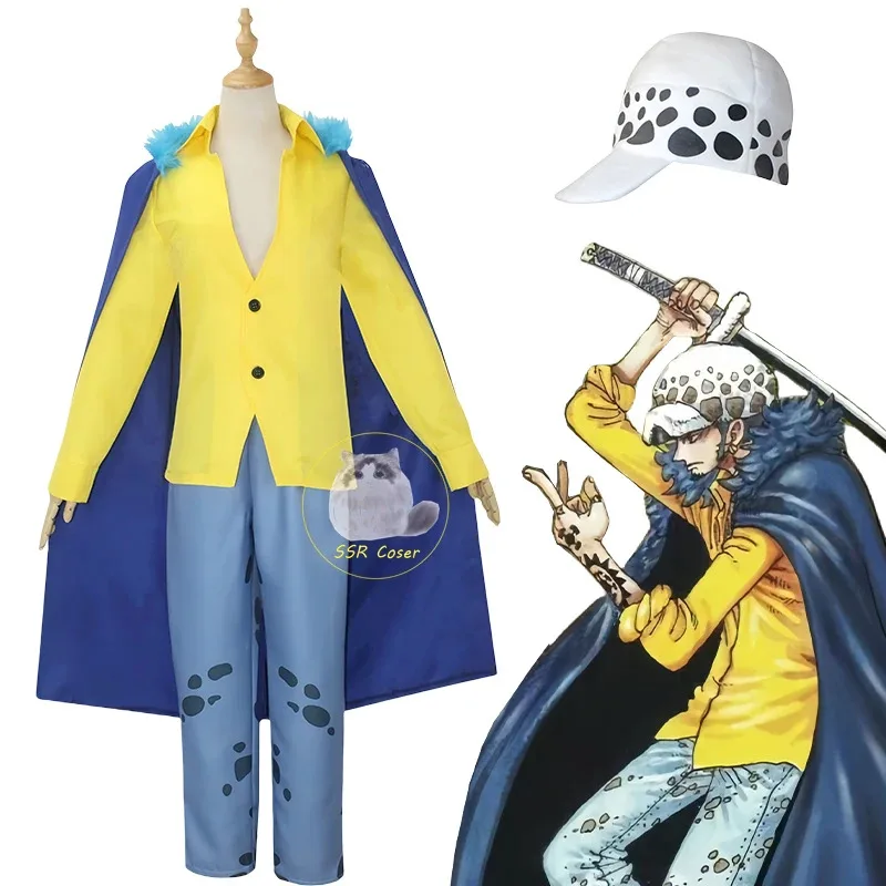 

Bilibili Anime Trafalgar D Water Law Cosplay Costume Coat Pants Cloak Adult Sets Halloween Carnival Performance Uniform Cap