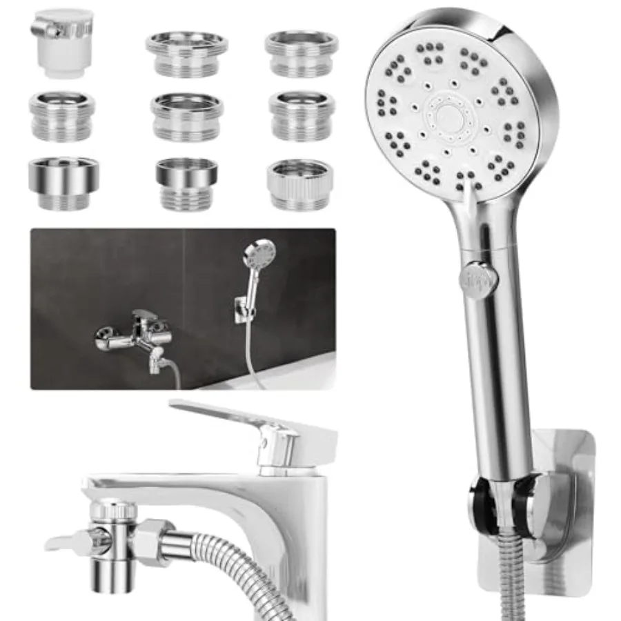

Bathtub Faucet Shower Head Sink with 79 Hose Tub Faucet Sink Hose Sprayer Attachment Set 8 Adapters for Bathroom Garden ON/OFF