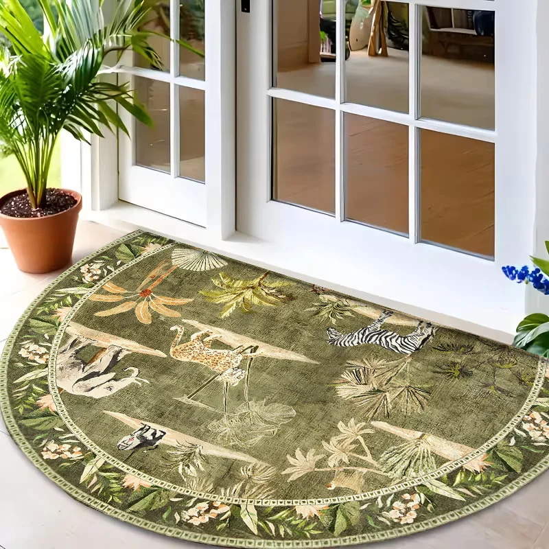 Rustic Nature Jungle Animal Scene Semi Circle Floor Pad Commercial Entry Rug For Dance Studio Bistro Coffee Bar
