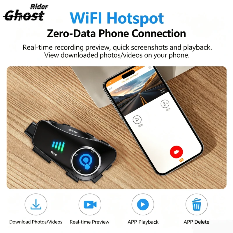 Q28 Motorcycle Helmet Bluetooth Headset Wireless Camera Recorder IP66 waterproof dustproof Body360° adjustment 120° wide angle