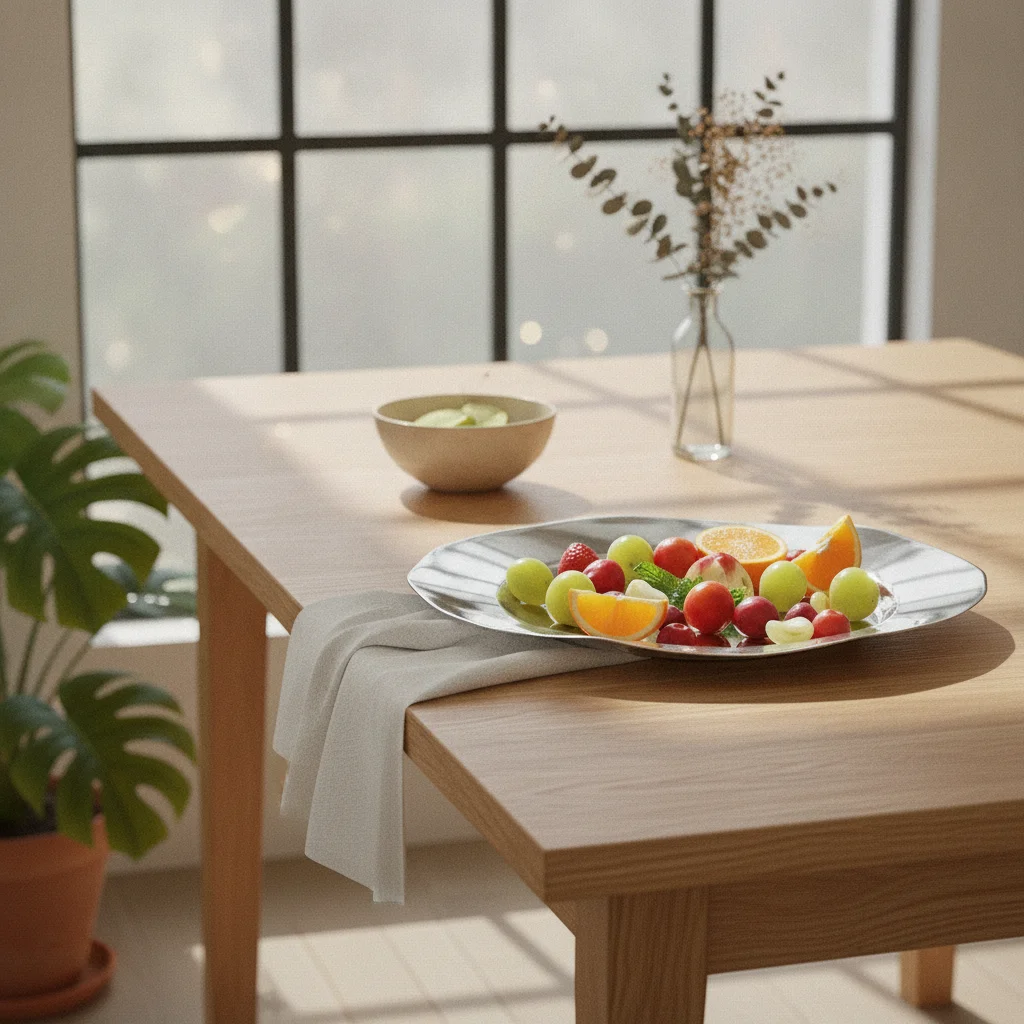 Irregular Round Fruit Plate Metal-Finish Serving Tray with Wide Rim Fruit Tray Low-Profile Round Serving Platter Versatile