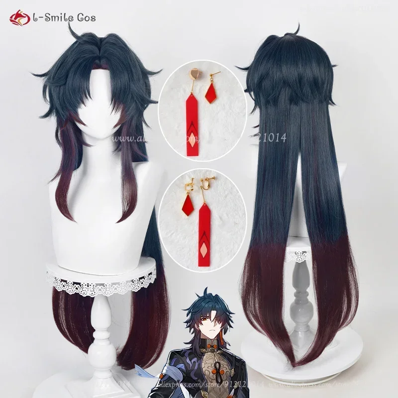 Game Wigs Blade Cosplay Wig 100cm Dark Blue Gradient Red Hair Heat Resistant Halloween Party Anime Wigs Wig Cap