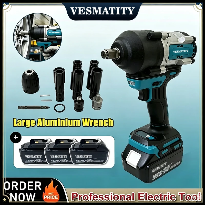 Professional Cordless Electric Impact Wrench High Torque Driver With Socket Set For Automotive & Construction For 18V-20VBattery