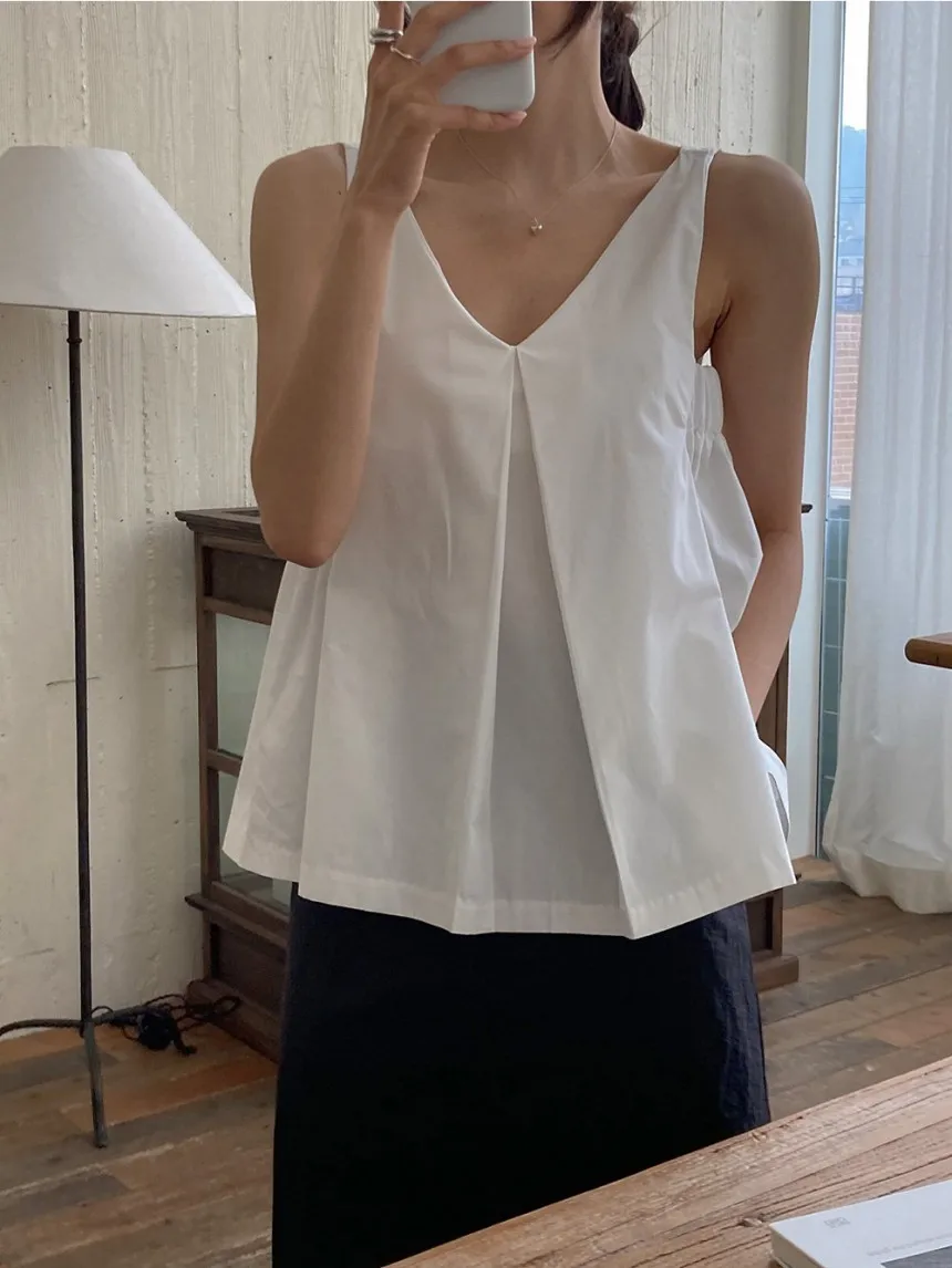 Colete Feminino Chic Mat Sle com Design em V, Nova Chegada de Verão, Top de Corte Reto para o Dia a Dia