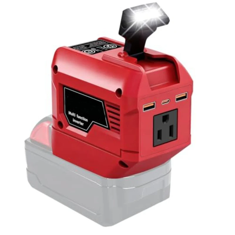 250W Power Inverter for Makita/Milwaukee 18V Lithium Batteries 1 AC Socket 2 USB Ports 1 Type-C Fast-charging Port for Camping