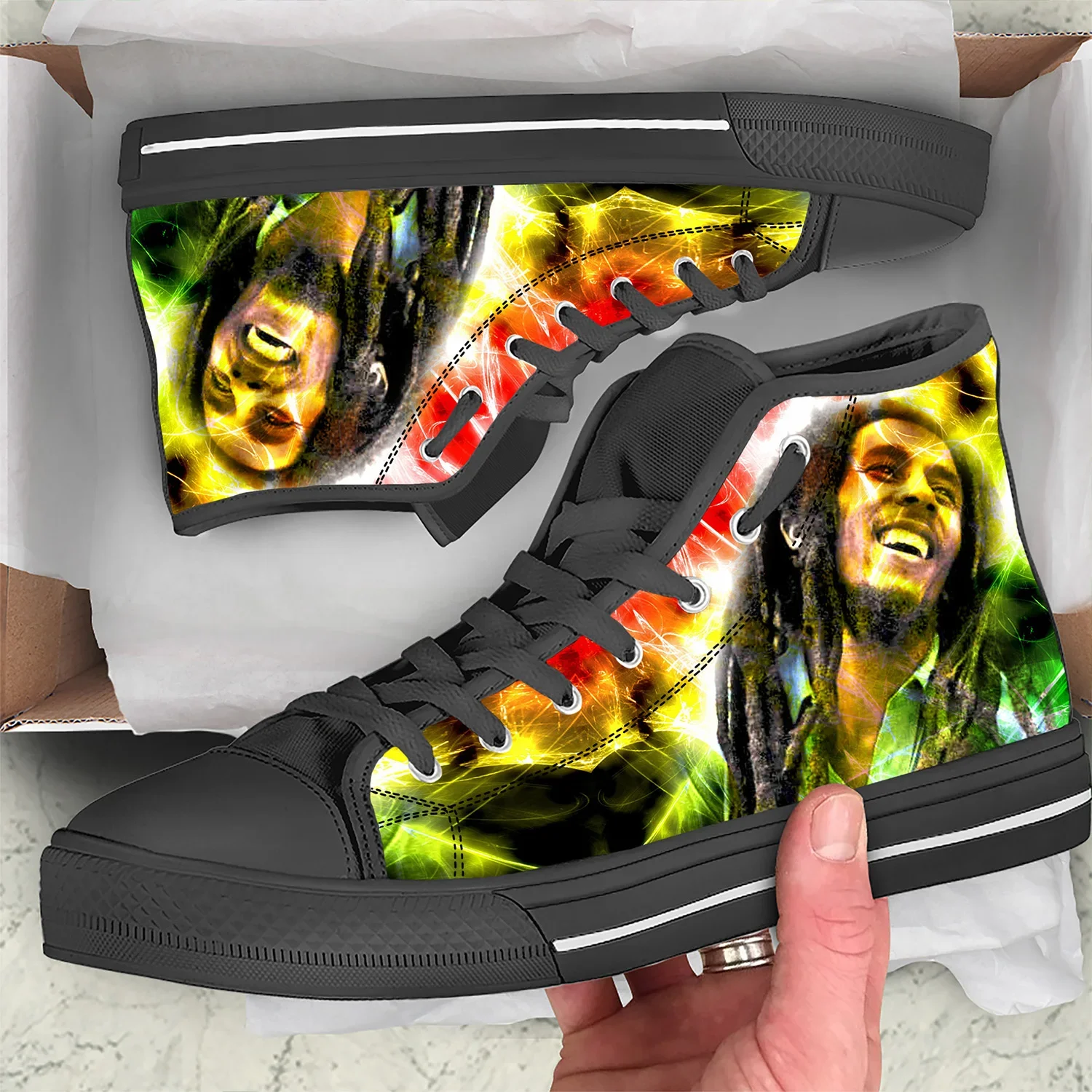 

Hot Bob Marley Classic Canvas Shoes Fashion Cloth Shoes High Top America Flag Lightweight 3D Print Men Women Sneakers Breathable