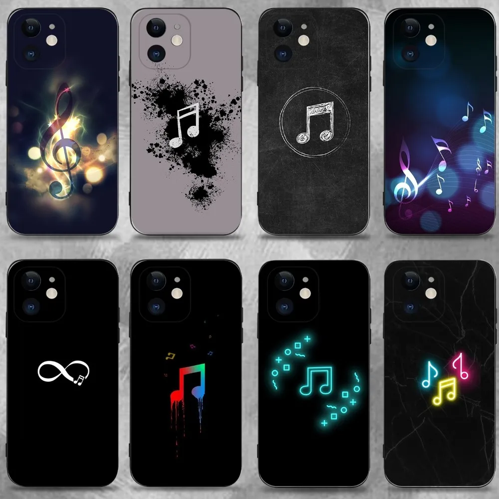 

Musical Note Music Phone Case For iPhone 16,15,14,13,12,11 Plus,Pro Max,XS,X,XR,SE,Mini,8,7,Soft Silicone Black Cover