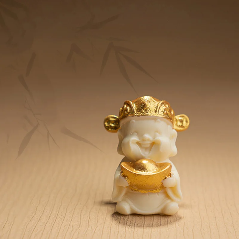 Imitation Ivory Little God of Wealth Sculptures and Figurines Home Room Office Car Wealth Luck Feng Shui Decor Mini Statue