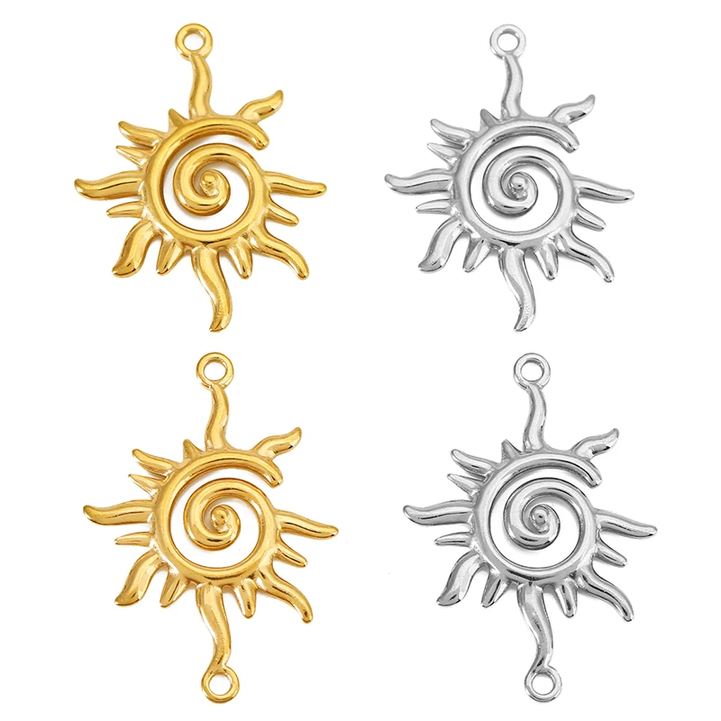 4 Stück Edelstahl Vintage Flammen-Sonnen-Anhänger Doppelloch-Charms Verbindungsstücke für DIY Halsketten- und Ohrring-Schmuckherstellung Zubehör