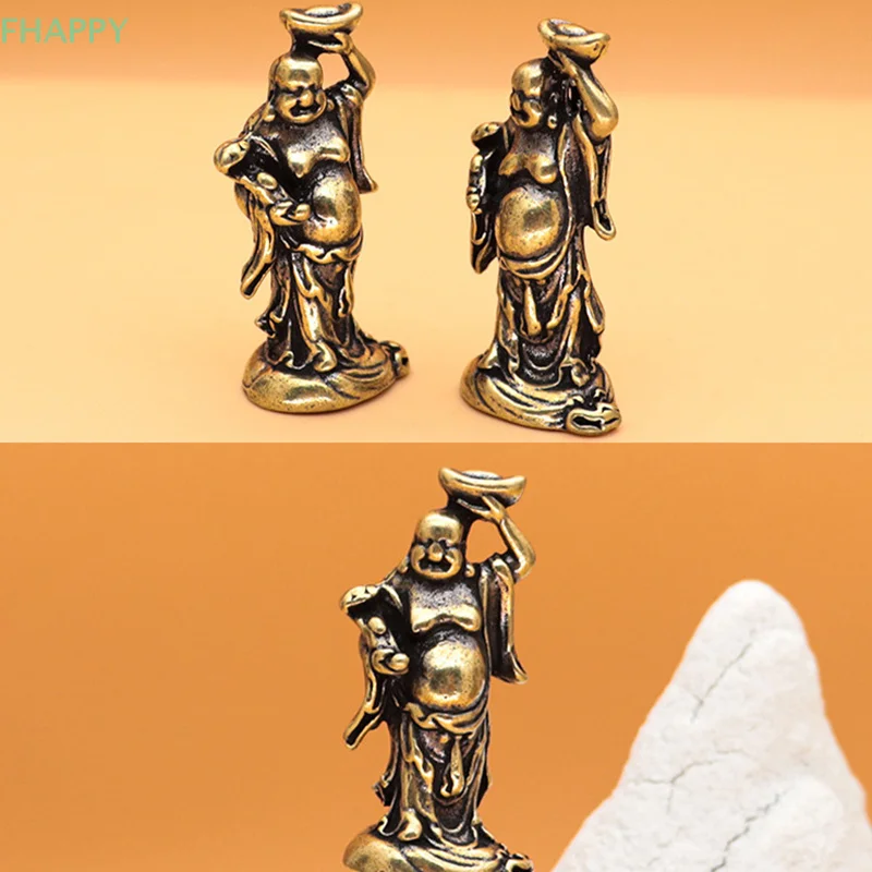 Maitreya Buddha Miniatures Figurines Brass Small Statue Ornaments Home Decor Craft for Living Room Desk Decoration