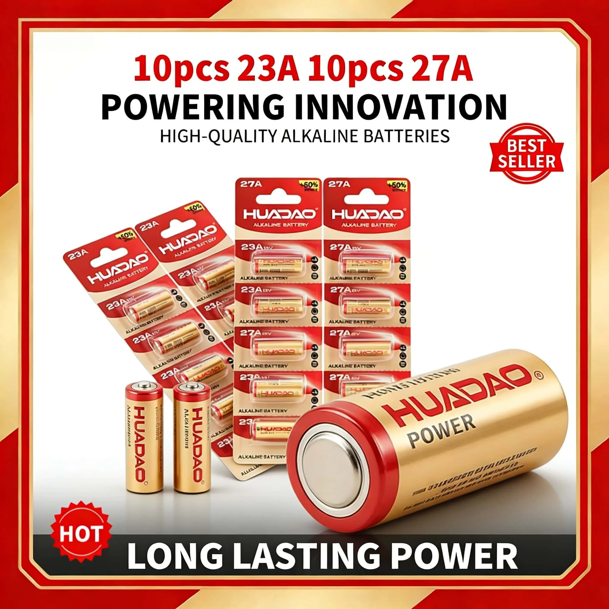 

5-60PCS 12V 23A/27A Alkaline Battery Set, Long Lasting for Doorbell, Remote, Toy, Flashlight, A23 E23A L1028 Compatible