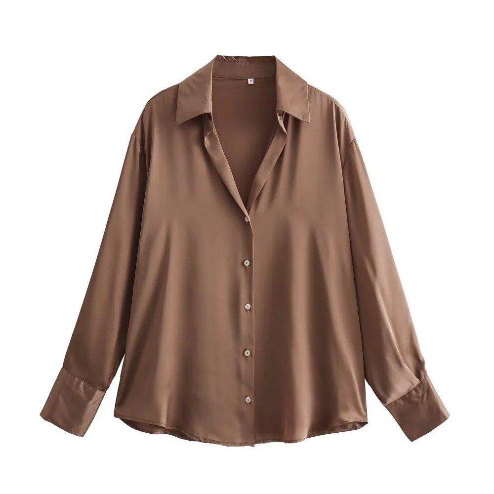 PB & ZA 2024 primavera nuovo stile moda donna Casual sciolto Versatile camicia in raso di seta Texture