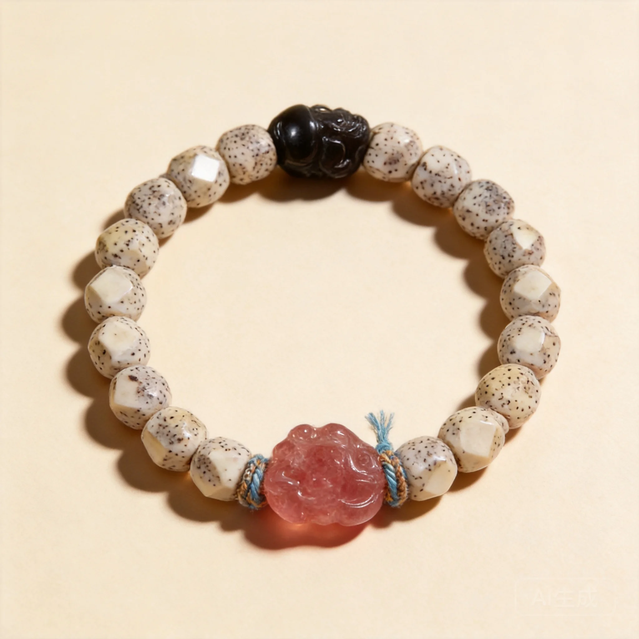 Chinese Style Lucky Natural Star Moon Bodhi Prayer Beads Bracelet Meteorite Shape Unisex Wenwan Jewelry With Pixiu Cat Paw Charm