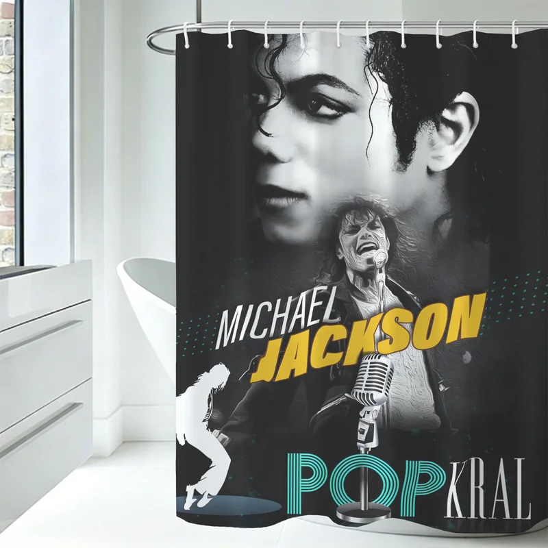Fashion Michael Jackson Print Shower Curtain Classic The King Of Pop Collage Bathroom Curtain Vintage Waterproof Bath Decor Gift