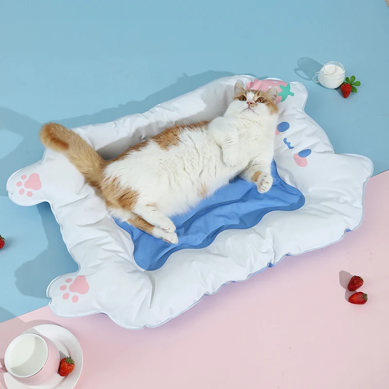 Summer Cooling Pet Cat Water Bed Cushion Ice Pad Dog Sleeping Square Mat for Puppy Dogs Cats Kennel Cool Cold Cat Accessories