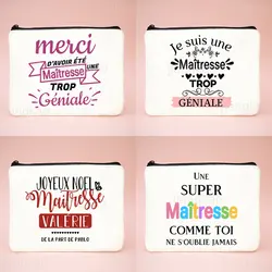 Thank You Teacher French Print  makeup pouch Pencil Bag School Stationery Supplies Storage Case Travel Wash Bags Teacher Gifts
