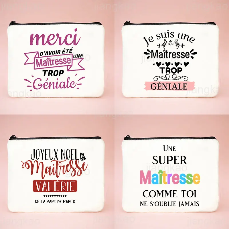 Thank You Teacher French Print  makeup pouch Pencil Bag School Stationery Supplies Storage Case Travel Wash Bags Teacher Gifts