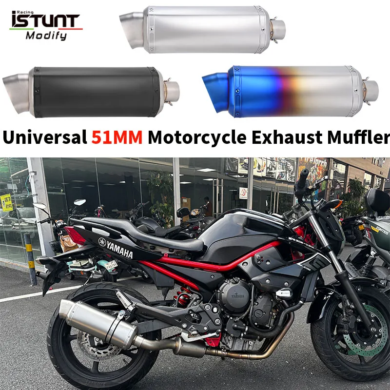 Universal Motorcycle 51MM Exhaust Muffler Escape Moto Scooter Exhaust with DB killer For R6 R3 MT07 RC 390 Ninja Z400 Z900 ZX6R