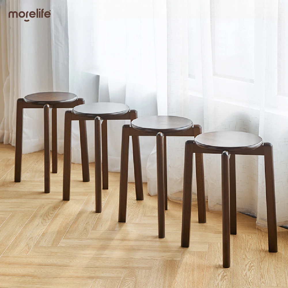 

Solid Wood Footstool Furniture Dining Chairs Bedroom Dressing Wooden Stools Wooden Chairs Space Saving Nordic Furniture