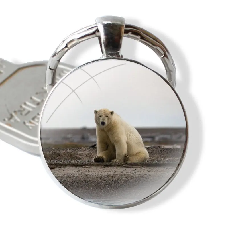 Polar Bear Alaska Keychain Glass Cabochon Metal Pendant Classic Men's Women's Keyring