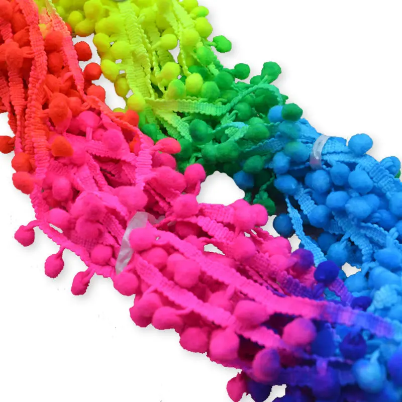 20 Yards DIY Section Stained Colorful Pom Pom Lace Trim Plush Ball Fringe Ribbon Handmade Sewing Braided Accessory