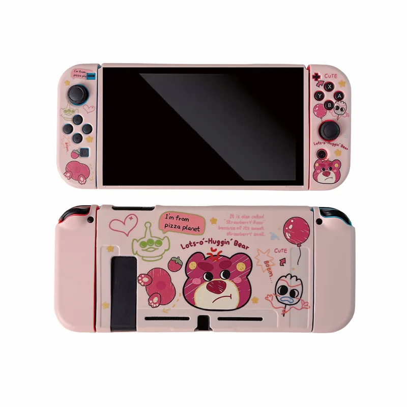 Disney Strawberry Bear for Nintendo OLED Silicone Soft Painted Drop Case Splitable NS Handheld Game Console Case