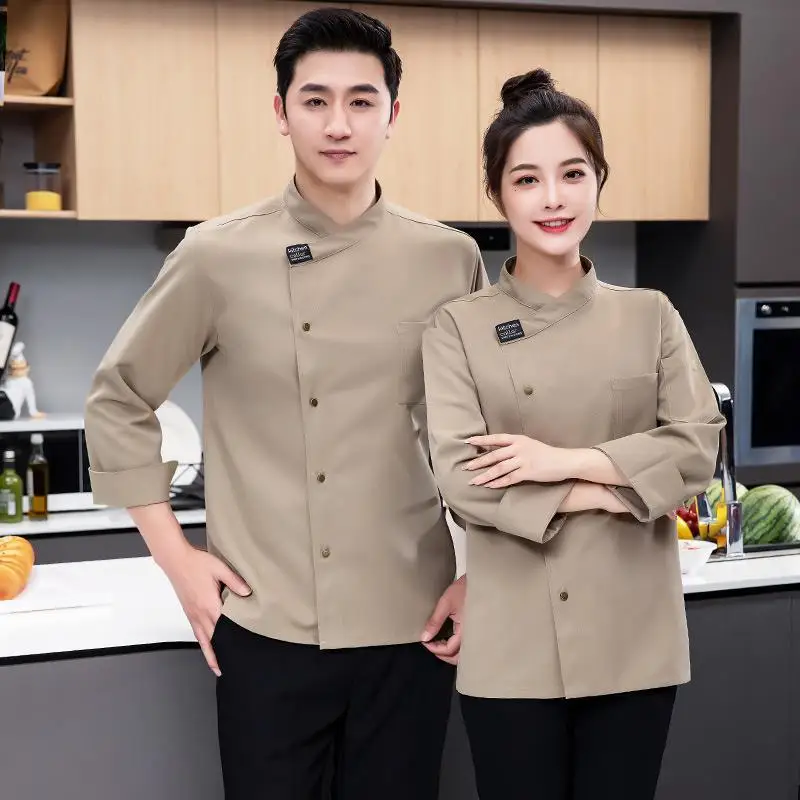 Overalls Long Sleeve Autumn and Winter Clothes Hotel Kitchen Restaurant Barbecue Cuisine Chef Uniform Men