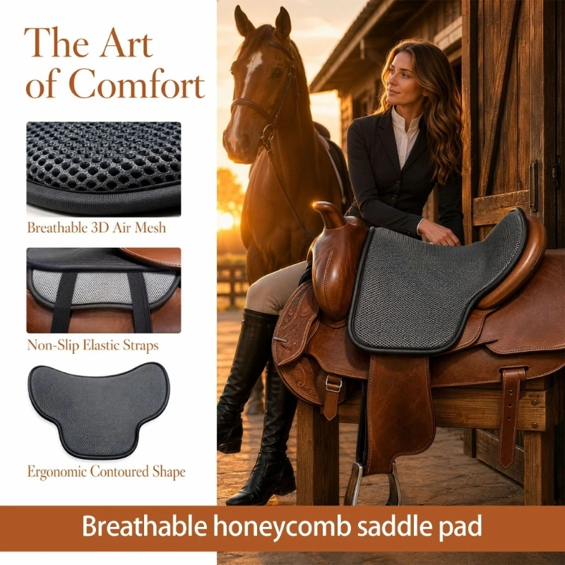Training Horse Saddles Pad with Shaped Underlay Form, Breathable Polyester Layer for Daily Use, Pressure Balance Help and 69HD